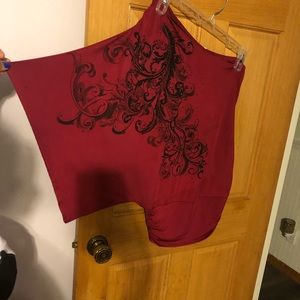 3/$20 Studio Y one shoulder top, size M. Maroon and black.